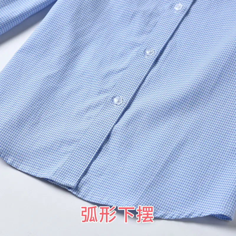 Girls Cotton Houndstooth Blue Long Sleeve Shirt - Image 5
