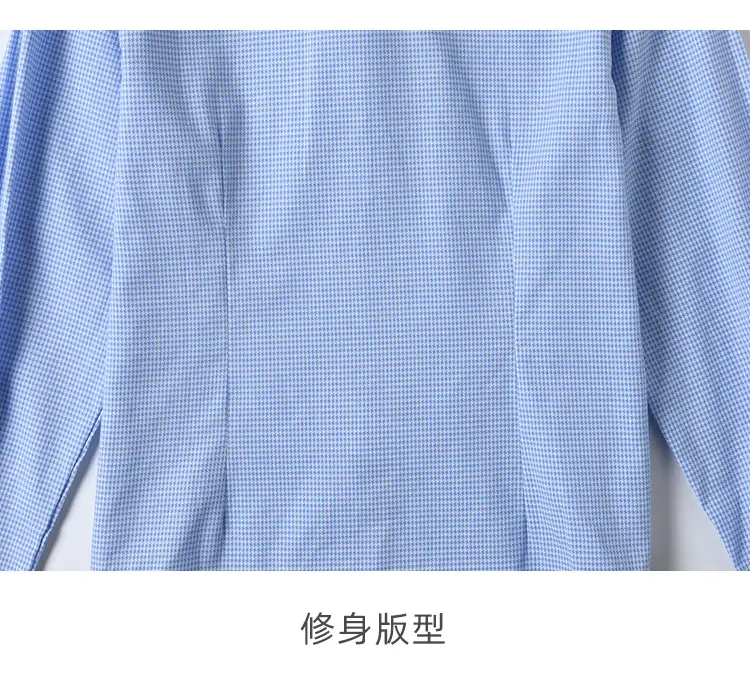 Girls Cotton Houndstooth Blue Long Sleeve Shirt — feature 9