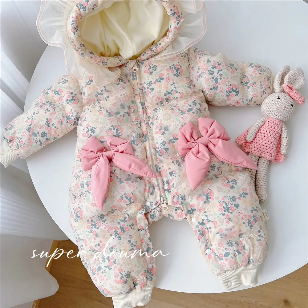 Baby Fleece Lined Winter Suit Women Pink Floral Climbing - Image 3