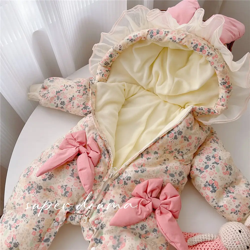 Baby Fleece Lined Winter Suit Women Pink Floral Climbing - Image 5