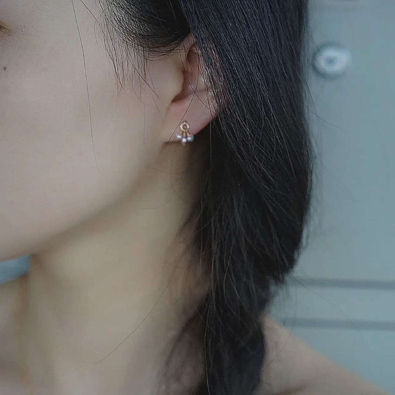 Natural Pearl Gold Stud Earrings for Women
