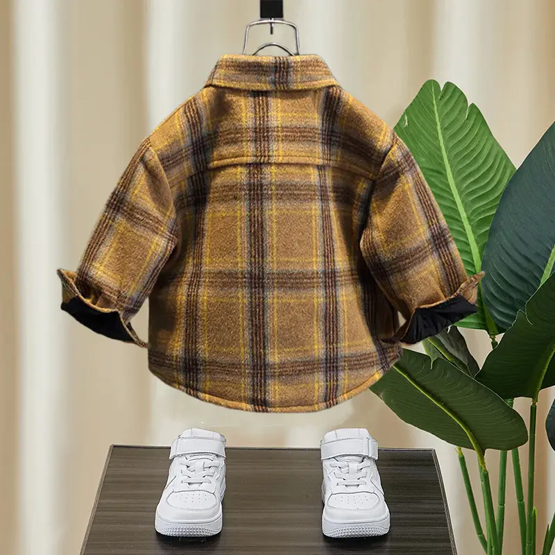 Boys Plaid Hooded Shirt Winter Warm Outerwear