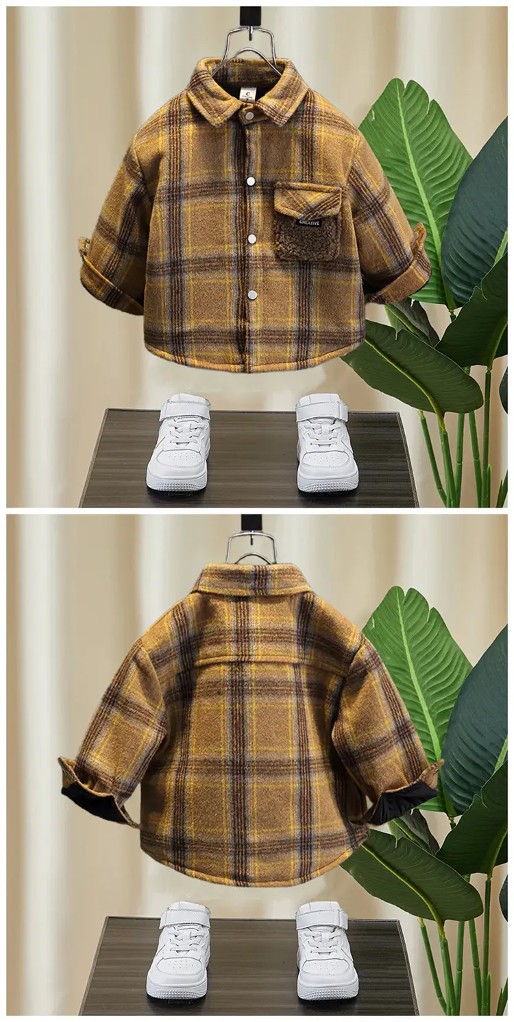 Boys Plaid Hooded Shirt Winter Warm Outerwear — feature 10