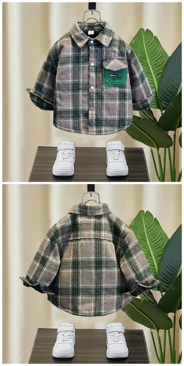 Boys Plaid Hooded Shirt Winter Warm Outerwear — feature 11