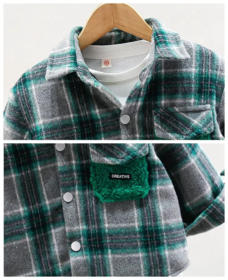 Boys Plaid Hooded Shirt Winter Warm Outerwear — feature 6