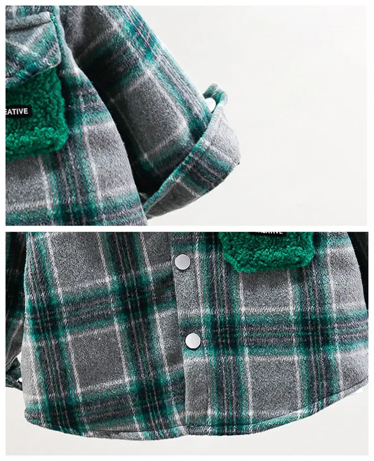 Boys Plaid Hooded Shirt Winter Warm Outerwear — feature 7