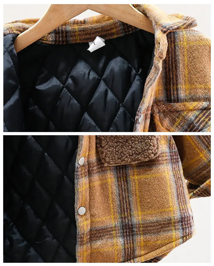 Boys Plaid Hooded Shirt Winter Warm Outerwear — feature 8