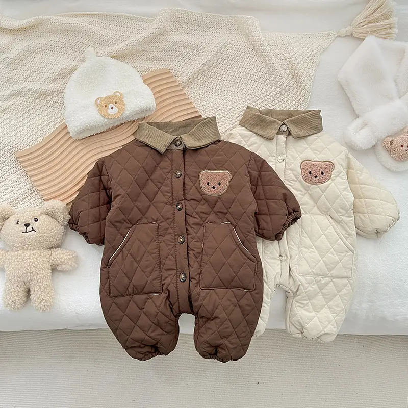 Newborn Baby Cotton Padded Jumpsuit Brown Cream Winter Warm