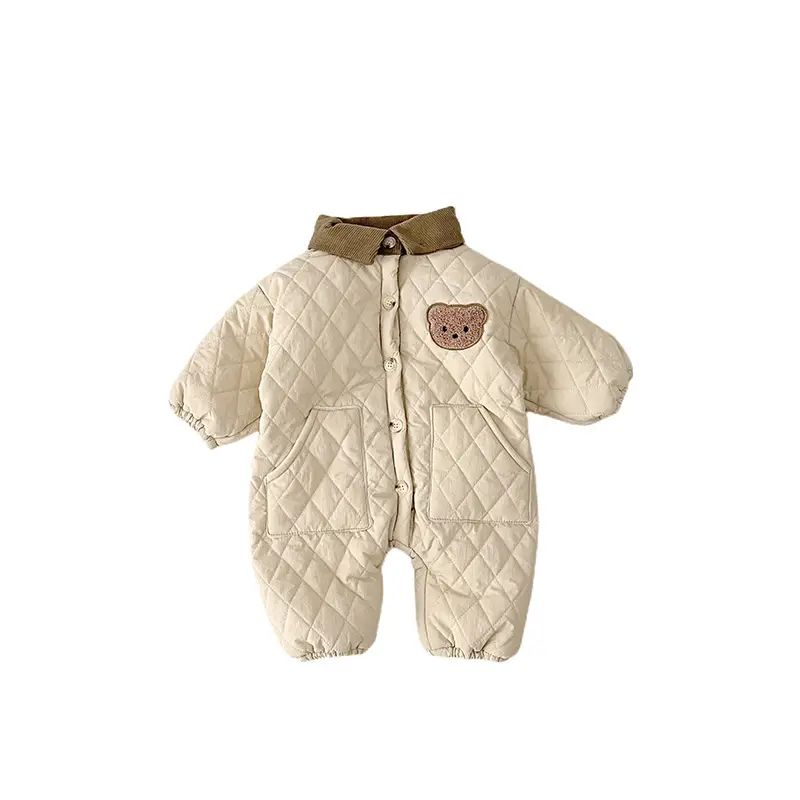 Newborn Baby Cotton Padded Jumpsuit Brown Cream Winter Warm