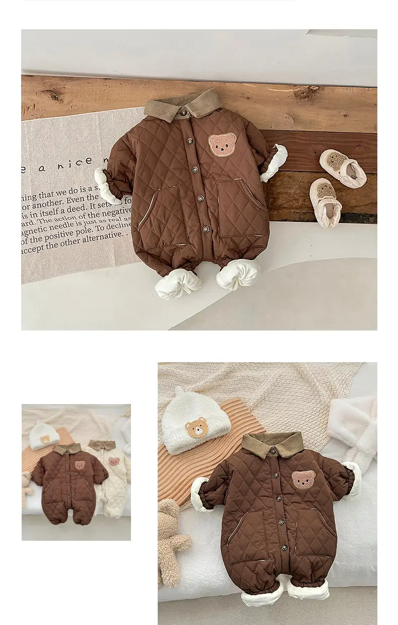 Newborn Baby Cotton Padded Jumpsuit Brown Cream Winter Warm — feature 7