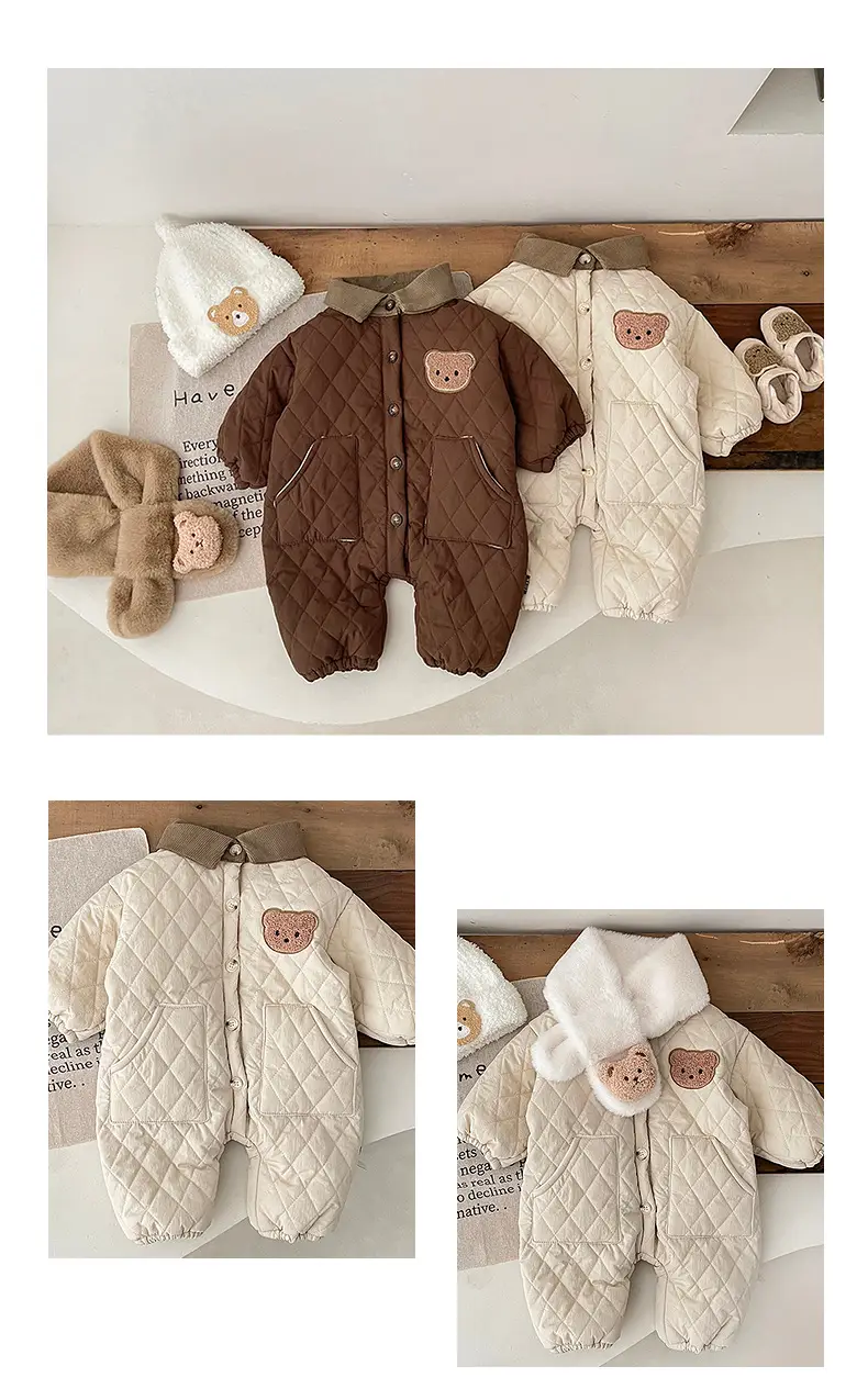 Newborn Baby Cotton Padded Jumpsuit Brown Cream Winter Warm — feature 8