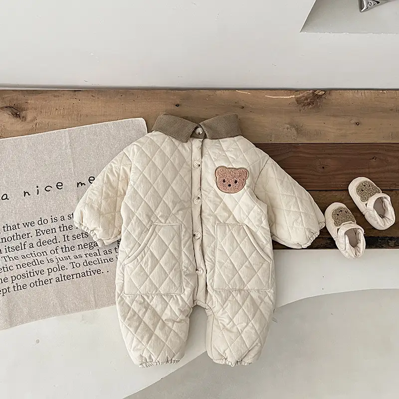 Newborn Baby Cotton Padded Jumpsuit Brown Cream Winter Warm