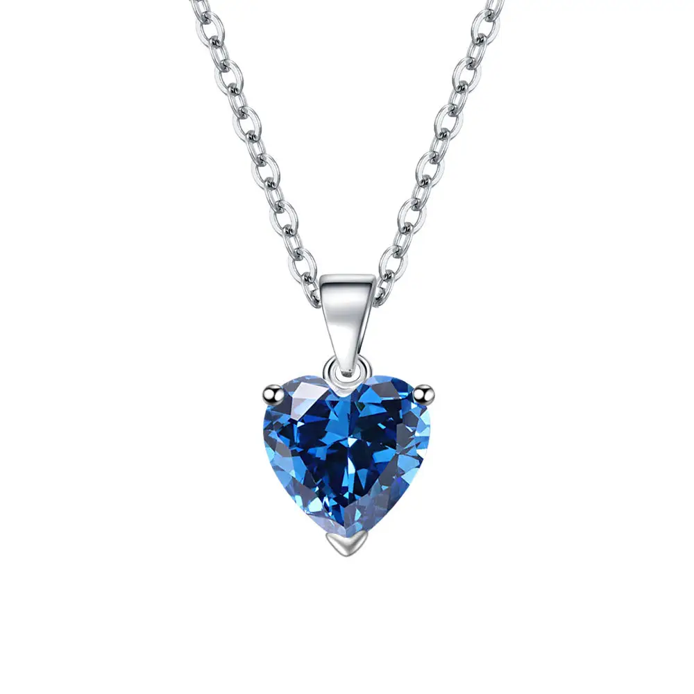 Blue Diamond Pendant/with 40+5cm Extended Chain (Copper Plated White Gold) M49