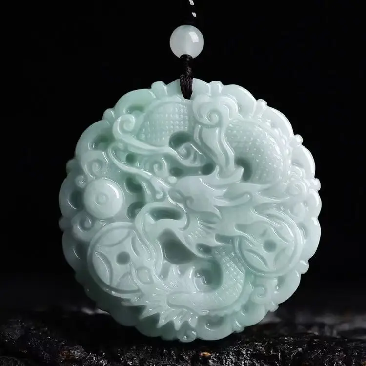Dragon Pendant Jade Necklace Natural Grade Light Green — feature 11