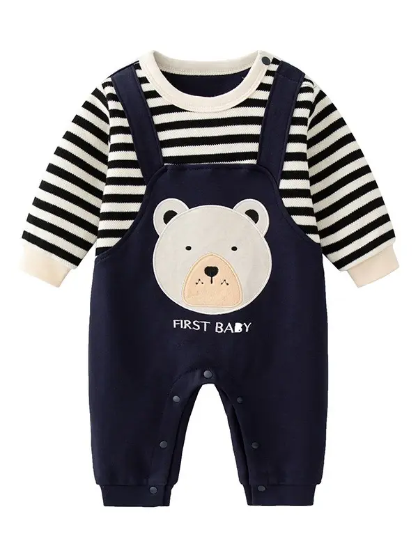 Baby Fleece Bear Jumpsuit Gray Striped Newborn