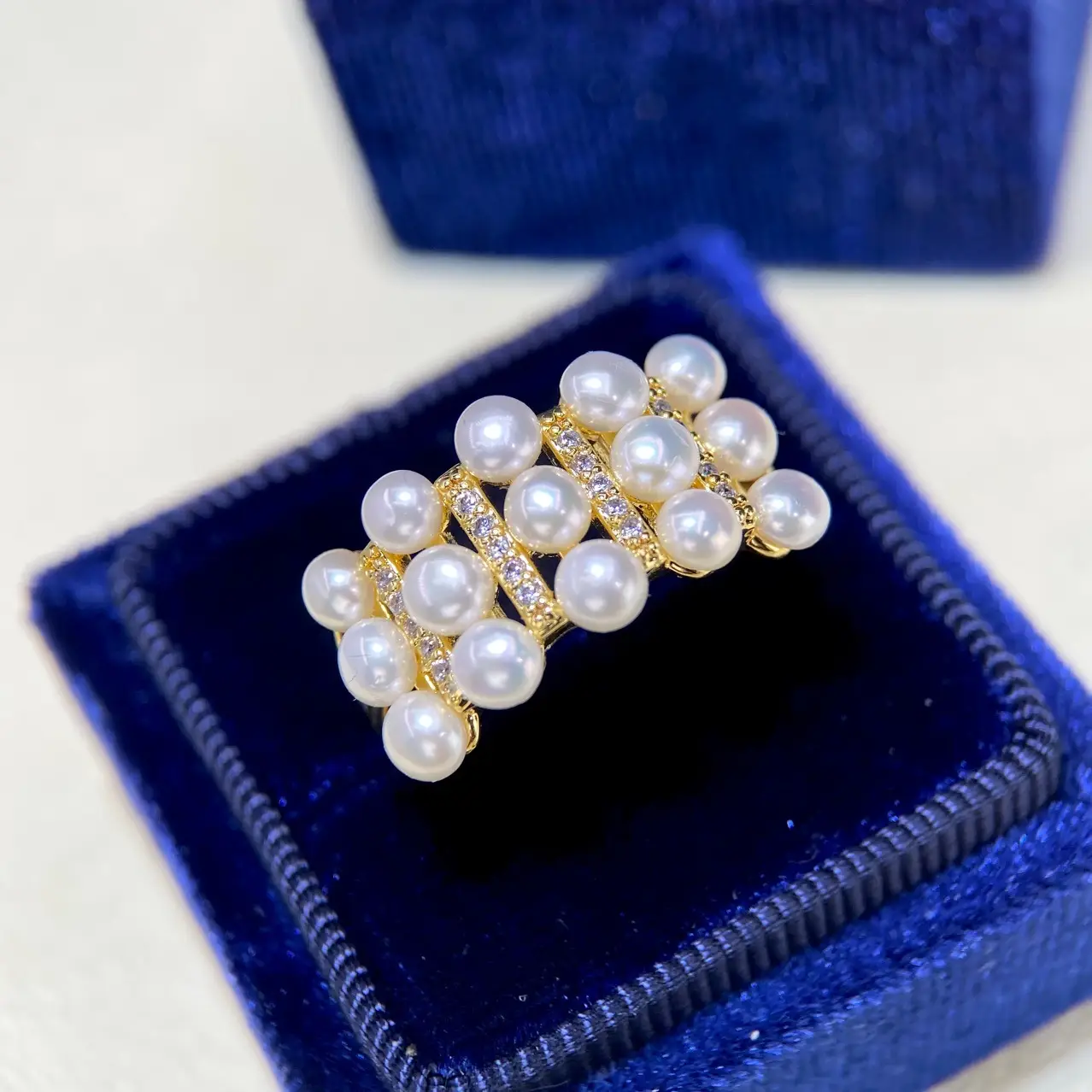 Golden Pearl Multi-Bead Ring for Women - Image 2