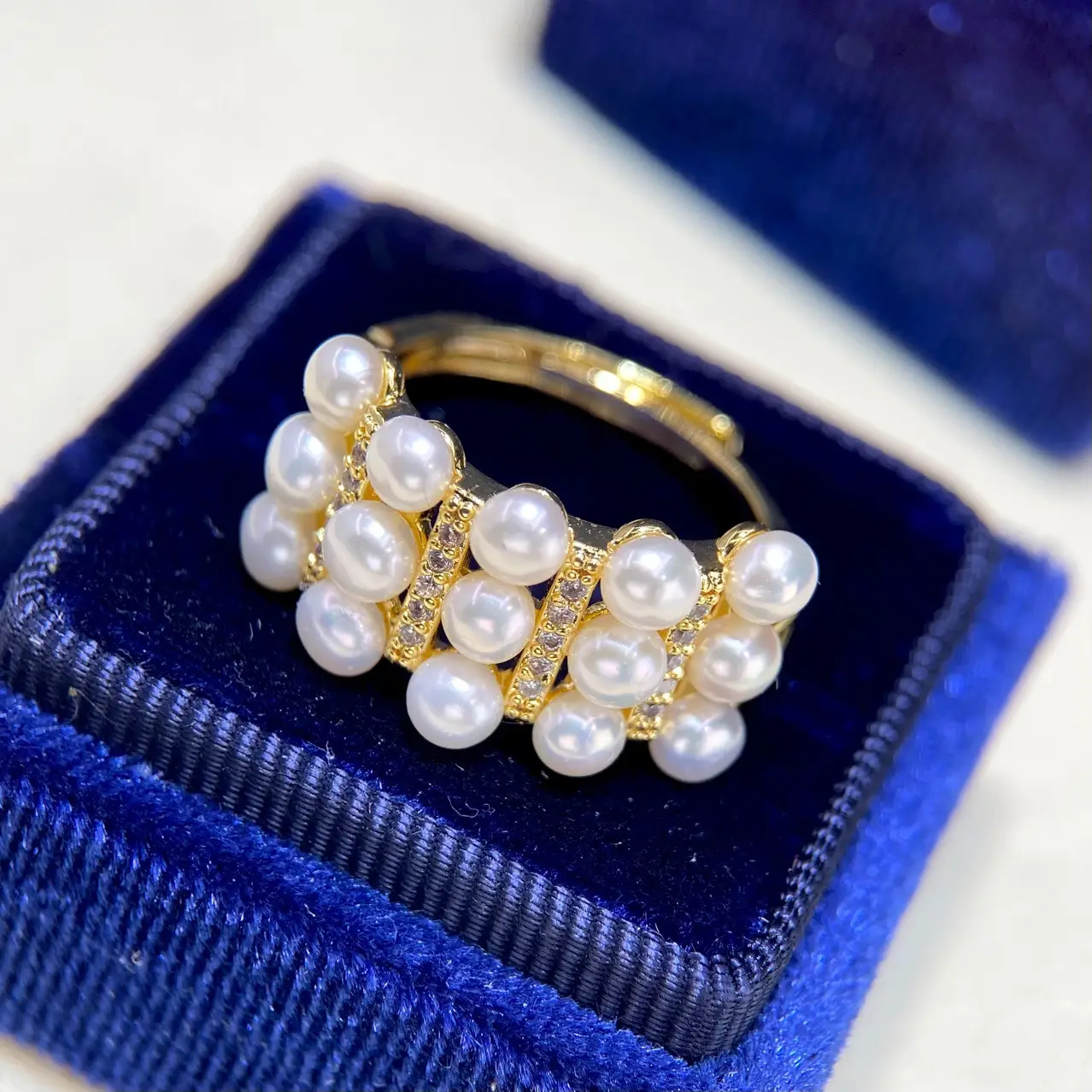 Golden Pearl Multi-Bead Ring for Women - Image 3