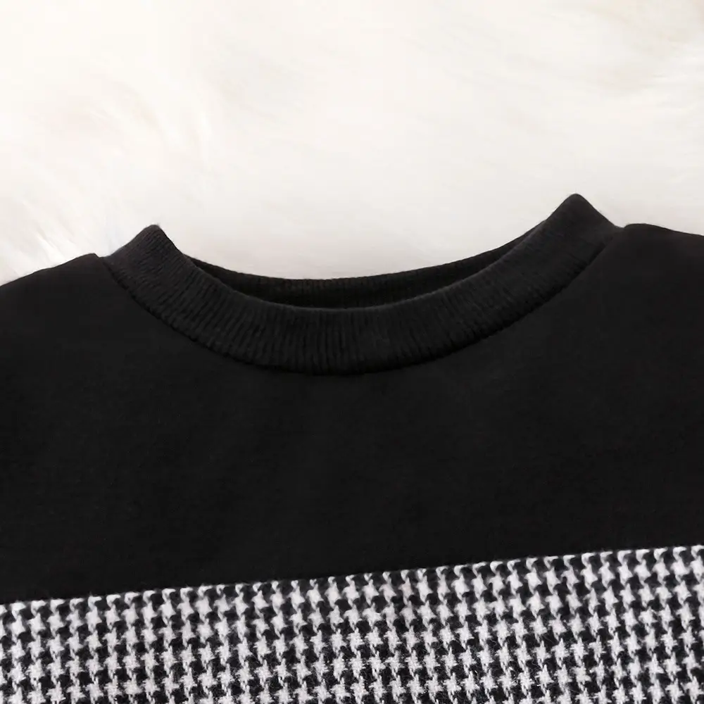 Girls Houndstooth Top T-shirt Suit Autumn Korean Skirt Two-piece - Image 4