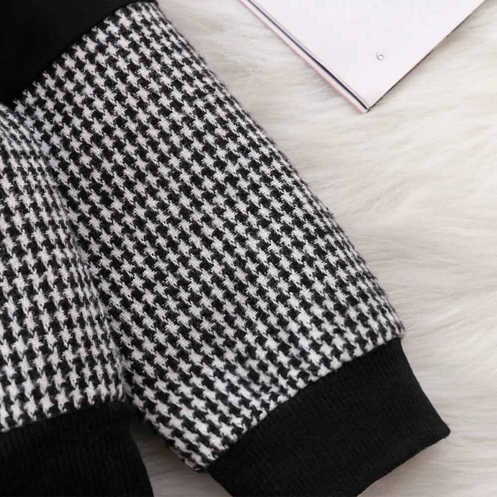 Girls Houndstooth Top T-shirt Suit Autumn Korean Skirt Two-piece - Image 5