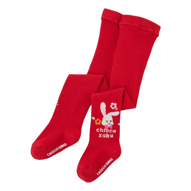 Girls Cotton Socks Chic Saku Bunny Embroidered Red White - Image 2