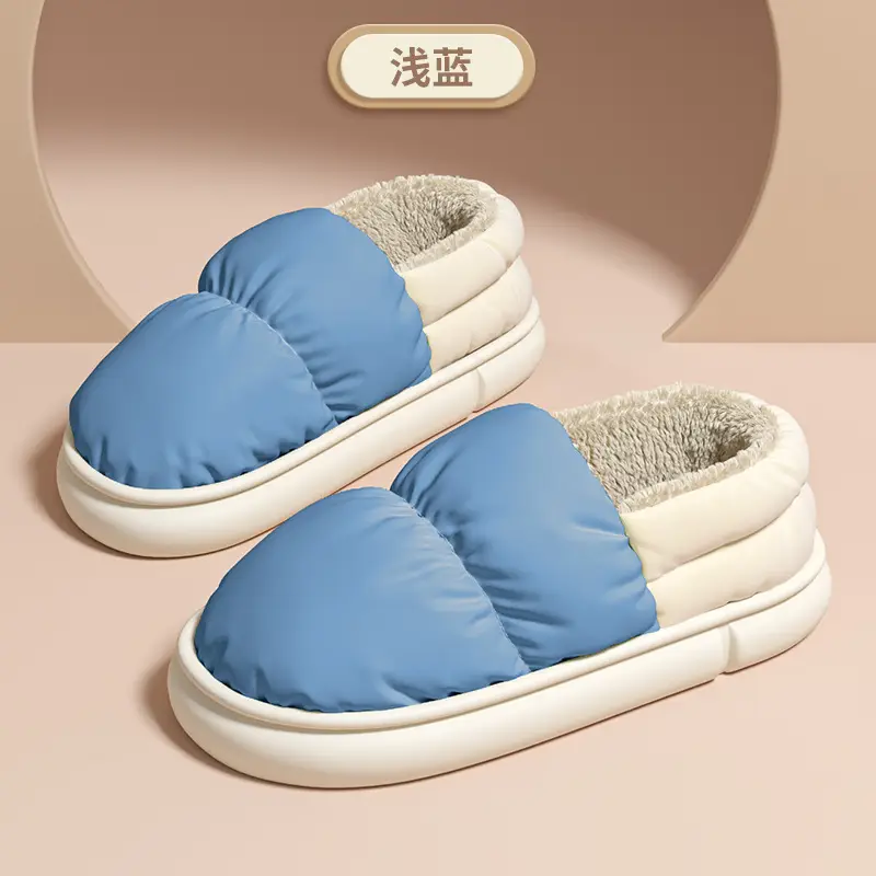 Home Cotton Slippers with Heel Cover for Men, Winter Large Size down Cloth Waterproof Indoor Household Men's Warm Cotton Shoes Women Wholesale - Image 3