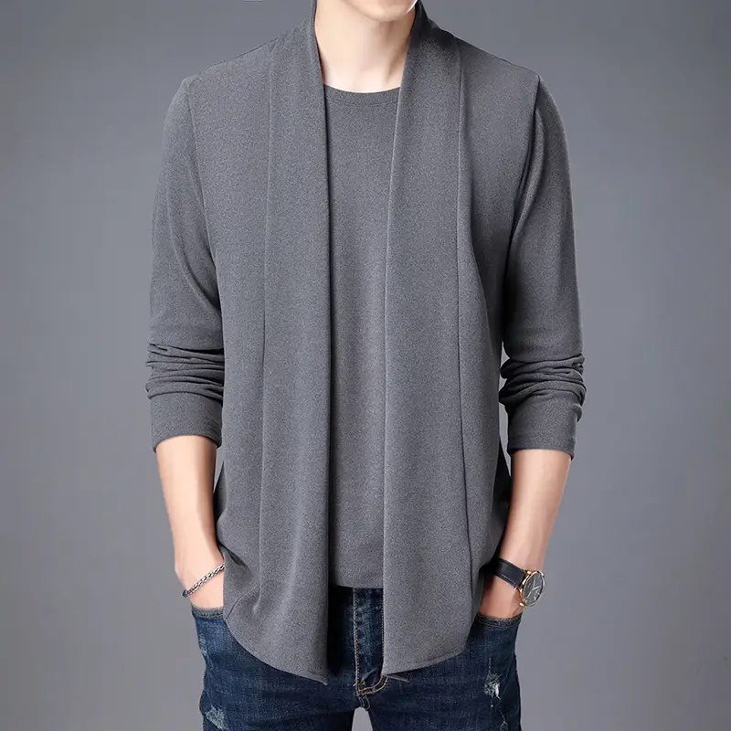 Men's Grey Fleece Long Sleeve T-Shirt Mid Green - Image 4
