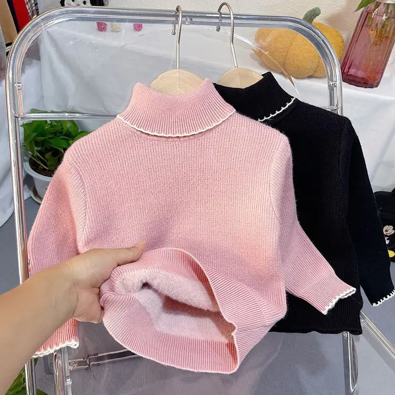 Girls Pink Turtleneck Fleece Sweater One Piece - Image 5