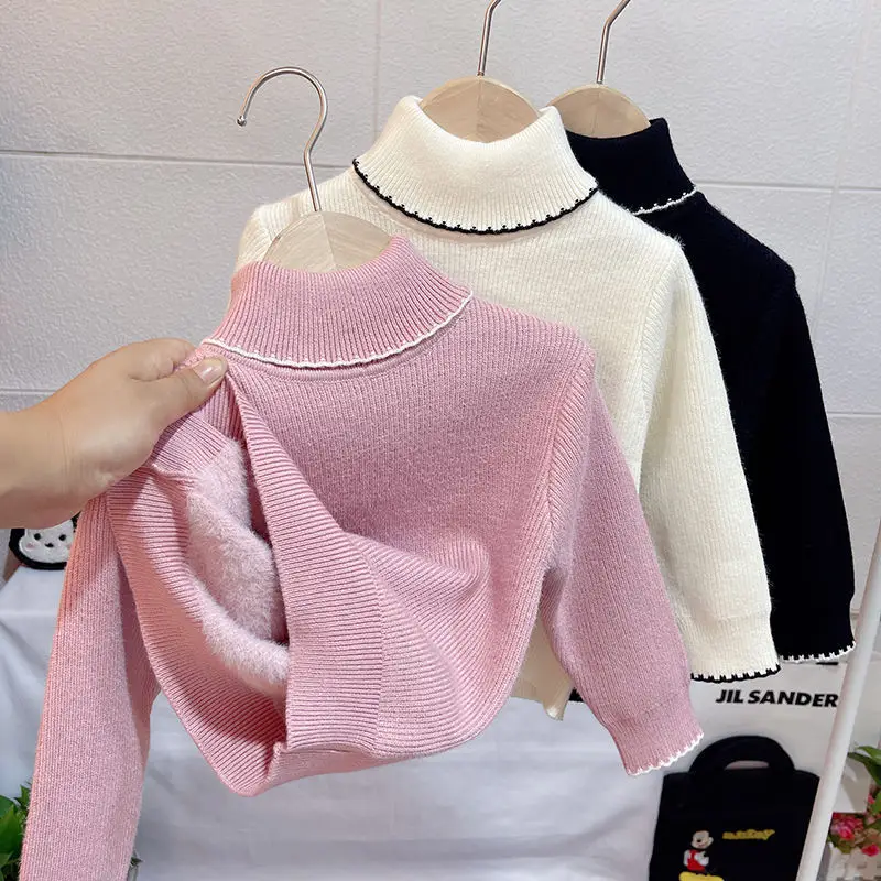 Girls Pink Turtleneck Fleece Sweater One Piece - Image 7
