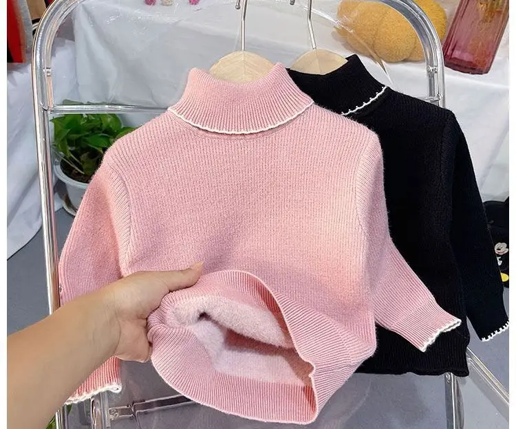 Girls Pink Turtleneck Fleece Sweater One Piece — feature 13