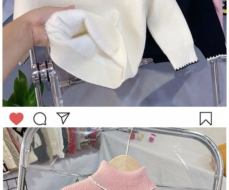 Girls Pink Turtleneck Fleece Sweater One Piece — feature 2