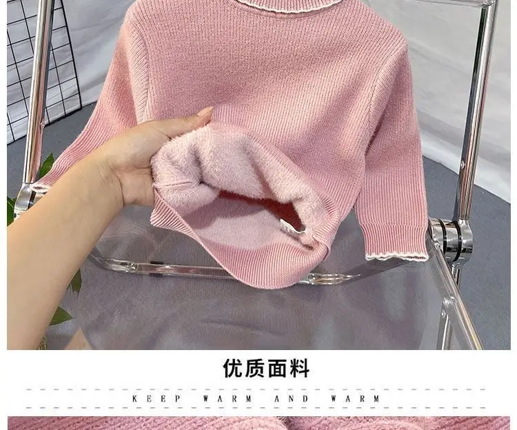 Girls Pink Turtleneck Fleece Sweater One Piece — feature 3