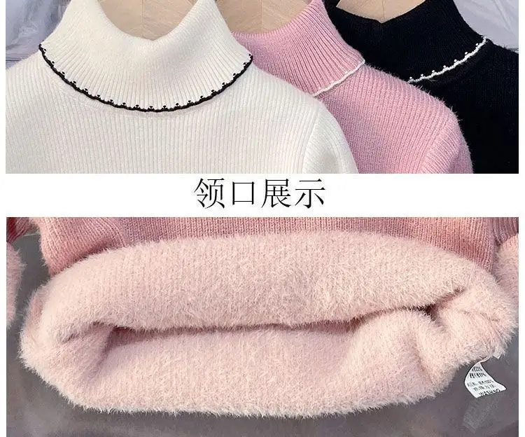 Girls Pink Turtleneck Fleece Sweater One Piece — feature 5