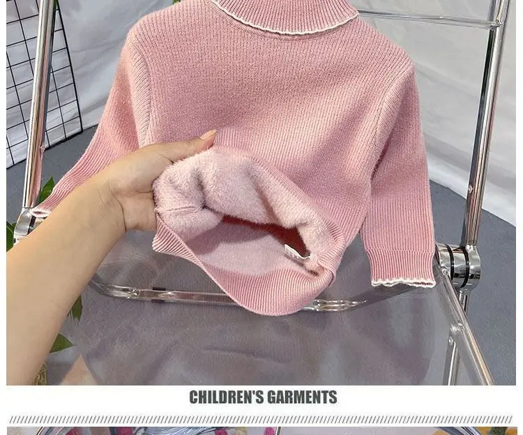 Girls Pink Turtleneck Fleece Sweater One Piece — feature 8