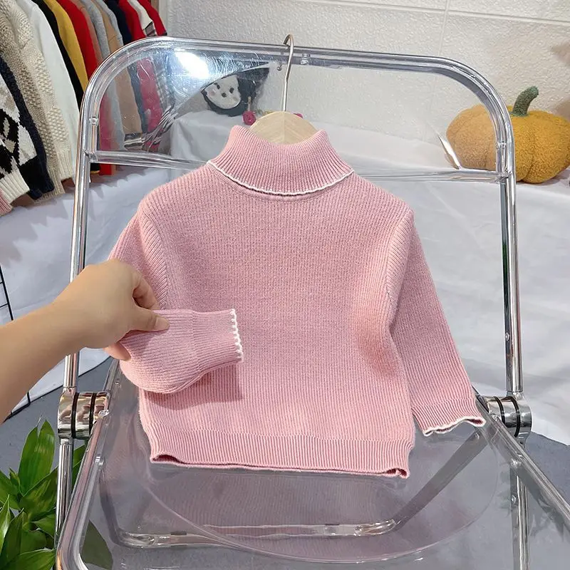 Girls Pink Turtleneck Fleece Sweater One Piece - Image 3