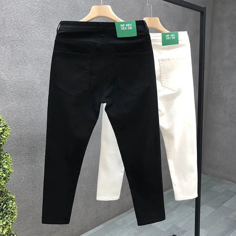 Men Black Slim Fit Cropped Jeans Spring Autumn - Image 21