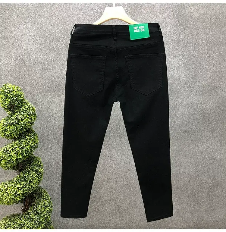 Men Black Slim Fit Cropped Jeans Spring Autumn — feature 14