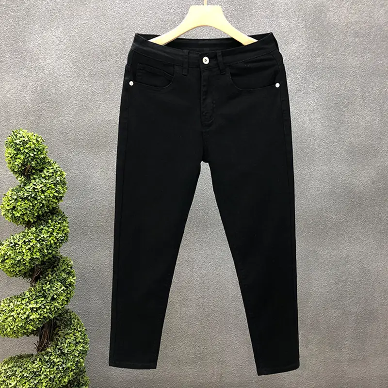 Black 6607 Solid Color Pants