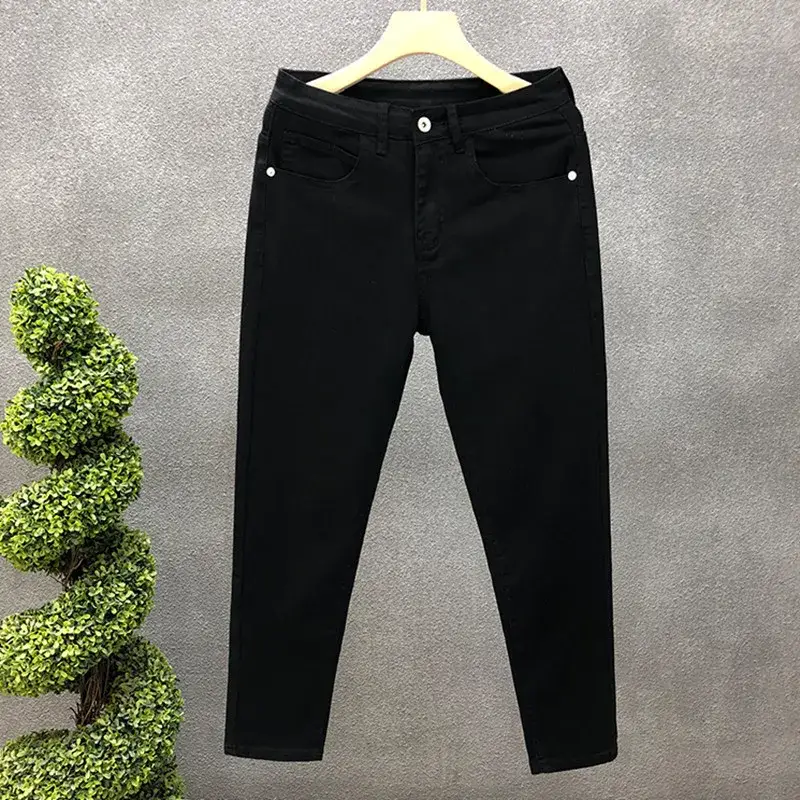 Men Black Slim Fit Cropped Jeans Spring Autumn - Image 18