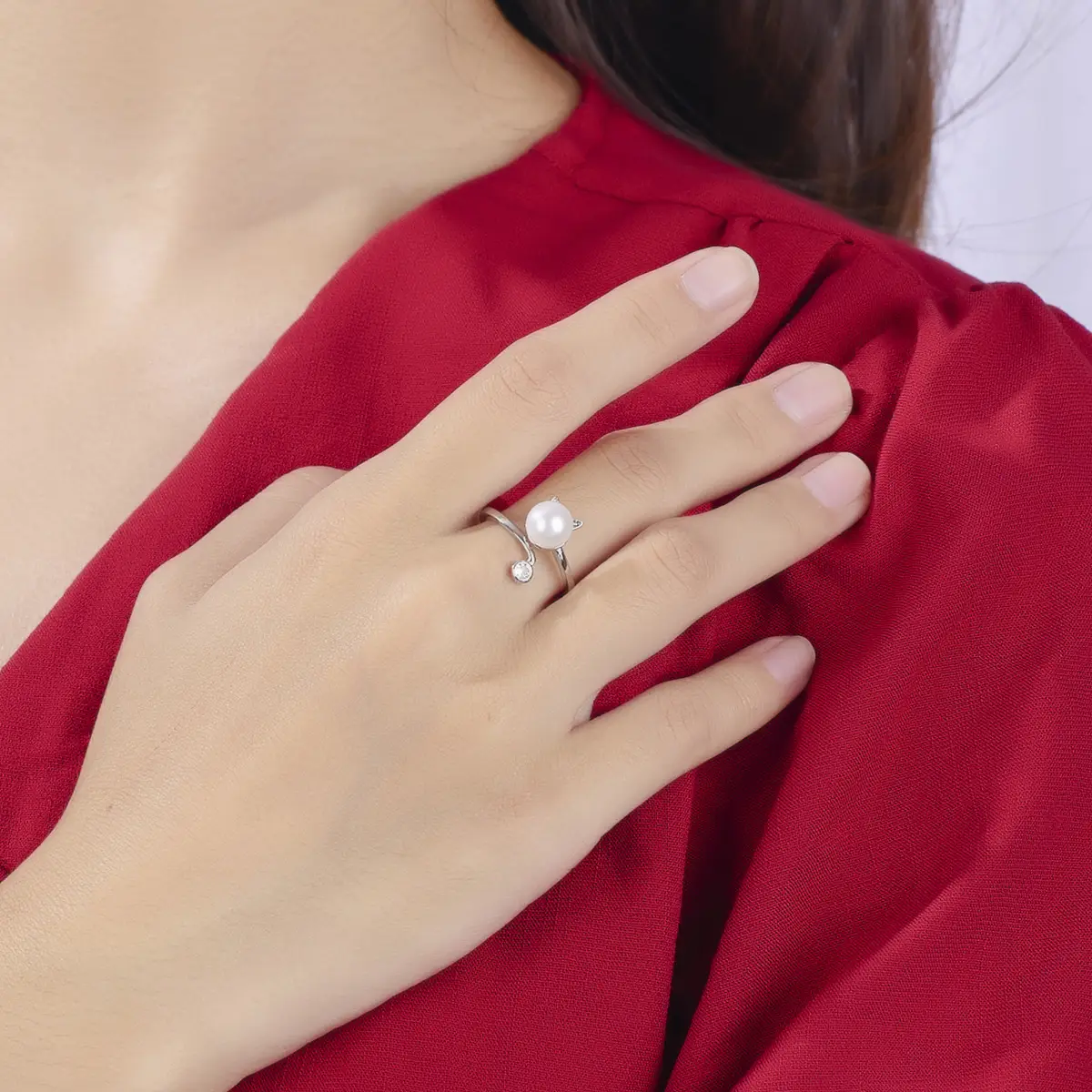 Gold Cat Design Pearl Adjustable Ring for Women