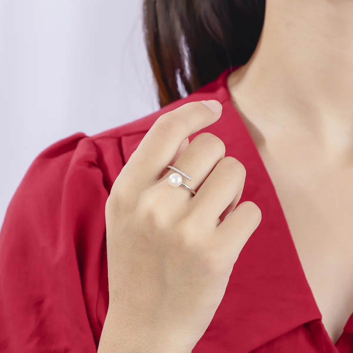 Gold Pearl Adjustable Ring for Women - Image 2