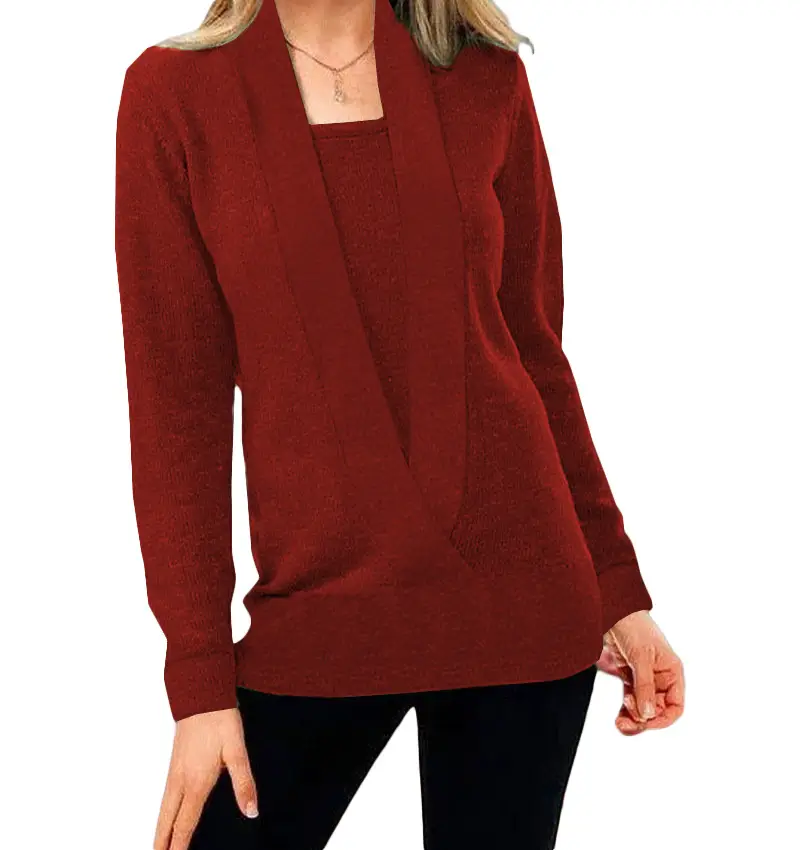 2022 Knitted Long Sleeve V Neck Sweater Women