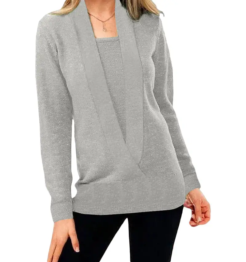 2022 Knitted Long Sleeve V Neck Sweater Women