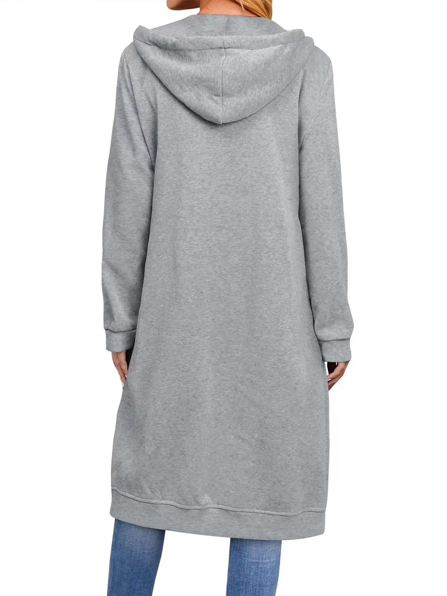 2022 Women's Long Hoodie Jacket Navy Blue Zipper Casual Winter - Image 10