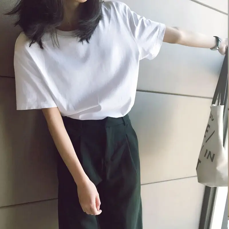 Summer White Loose T-Shirt Short Sleeve Female - Image 5