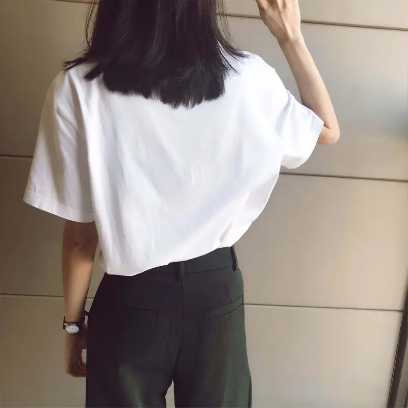 Summer White Loose T-Shirt Short Sleeve Female - Image 6