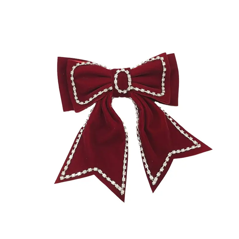 Oversized Velvet Bow Hairpin with Full Diamond Chain - Image 9
