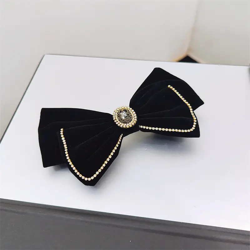 Oversized Velvet Bow Hairpin with Full Diamond Chain - Image 2