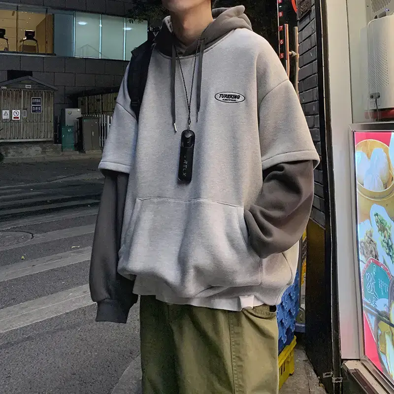 Grey Hooded Sweatshirt Set Harajuku Style 7714 - Image 6