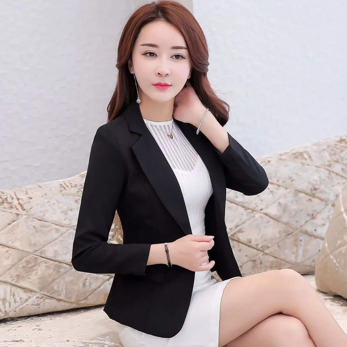 Women's Pink Korean Style Slim Fit Suit Jacket - Image 8