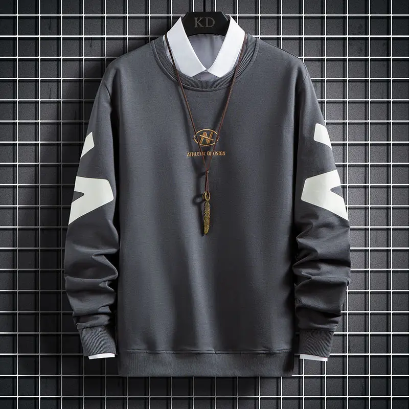 Men Korean Style Grey Sweatshirt with White Pockets — feature 15